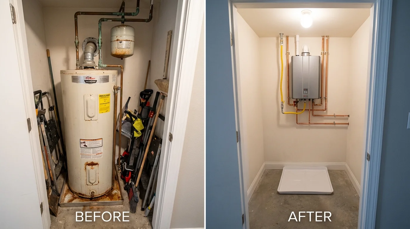 Tank water heater versus wall-mounted tankless unit comparison for Andover, OH homeowners
